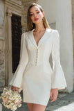 Ivory Bodycon Courthouse Wedding Dress With Flare Sleeves