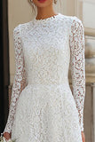 Lace Long Sleeve Ivory A-Line Wedding Dress