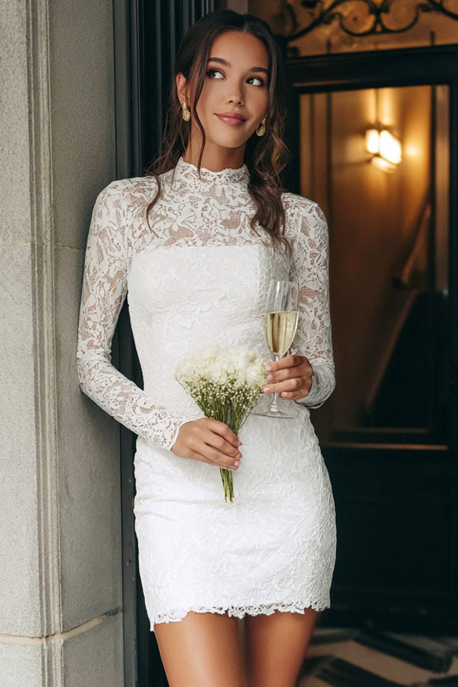 long sleeve lace rehearsal dinner dress Long Sleeve White Dress Rehearsal Dinner