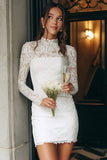 Ivory Lace Bodycon High Neck Mini Bridal Shower Dress