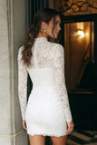 Ivory Lace Bodycon High Neck Mini Bridal Shower Dress