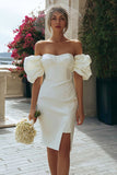 Off The Shoulder Bodycon Ivory Bridal Shower Dress with Slit