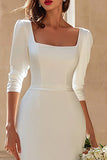 Sheath Ivory Square Neck Midi Engagement Dress with Slit