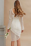 Ivory Bodycon Ruched Asymmetrical Rehearsal Dinner Dress