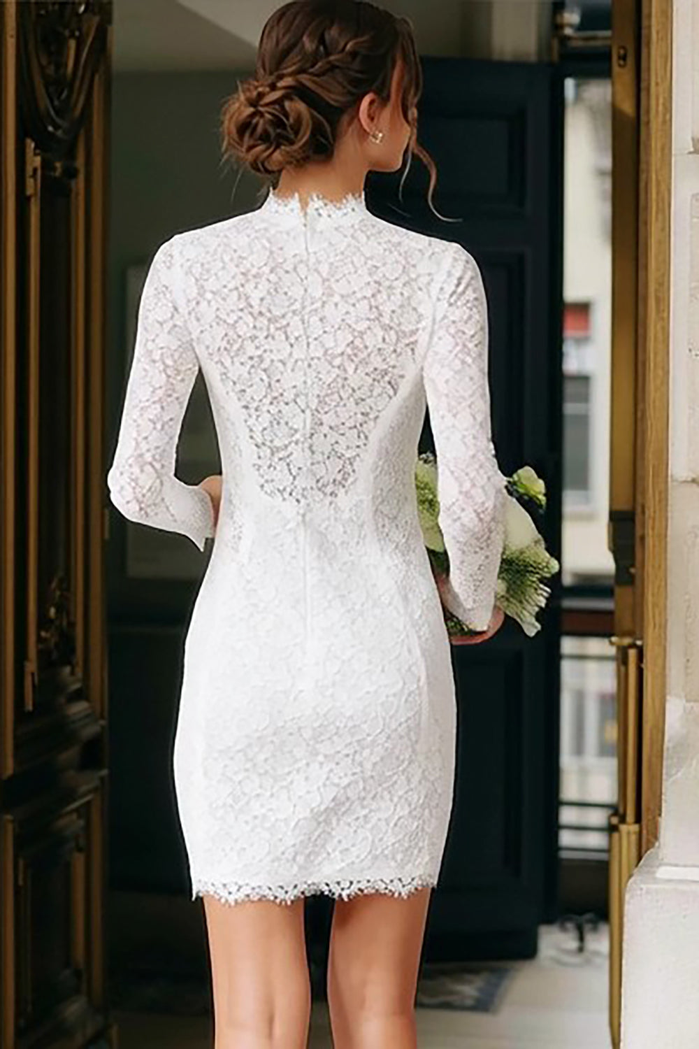 Berylove Women Ivory Lace Bridal Shower Dress Bodycon Long Sleeve High Neck Mini Rehearsal Dinner Dress, Ivory / US10 Berylove Women Ivory Lace Bridal Shower Dress Bodycon Long Sleeve High Neck Mini Rehearsal Dinner Dress, Ivory / US10