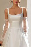 Ivory Satin A-Line Square Neck Courthouse Wedding Dress