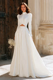 Ivory A-Line High Neck Cut Out Long Sleeve Wedding Dress