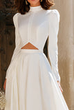 Ivory A-Line High Neck Cut Out Long Sleeve Wedding Dress