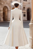 Satin A-Line Ivory Cut Out Midi Wedding Dress
