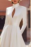 Satin A-Line Ivory Cut Out Midi Wedding Dress