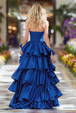 Dark Blue Sweetheart Ruffled A-Line High-Low Prom Dress