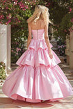 Strapless Pink A-Line Prom Dress With Ruffles