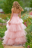 Light Pink Sweetheart A-Line Corset High-Low Prom Dress With Ruffles