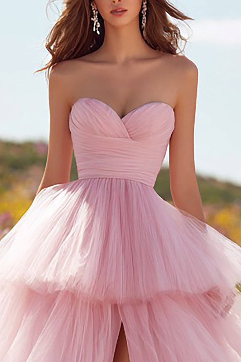 cheap princess style prom dresses Stunning Blue Princess Tiered Long Prom Dresses With Lace Ruffles, MP921