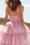 Pink Sweetheart Tiered Princess Prom Dress With Slit