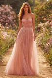 Dusty Rose Ruched Spaghetti Straps A-Line Prom Dress