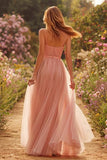 Dusty Rose Ruched Spaghetti Straps A-Line Prom Dress
