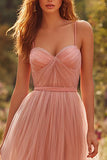 Dusty Rose Ruched Spaghetti Straps A-Line Prom Dress