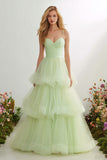 Light Green A-Line Spaghetti Straps Prom Dress With Ruffles