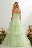 Light Green A-Line Spaghetti Straps Prom Dress With Ruffles