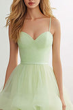 Light Green A-Line Spaghetti Straps Prom Dress With Ruffles