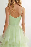Light Green A-Line Spaghetti Straps Prom Dress With Ruffles