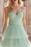 Mint Green A-Line Tiered Maxi Prom Dress With Ruffles