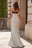Strapless White Black Dot Mermaid Maxi Prom Dress