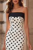 Strapless White Black Dot Mermaid Maxi Prom Dress