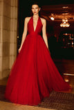 Red Halter A-Line Maxi Gala Dress