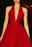 Red Halter A-Line Maxi Gala Dress