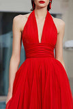 Halter A-Line Ruched Red Maxi Gala Dress