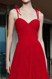 Red A-Line Ruffled Spaghetti Straps Maxi Gala Dress
