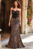 Strapless Mermaid Brown Leopard Corset Prom Dress