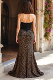 Strapless Mermaid Brown Leopard Corset Prom Dress