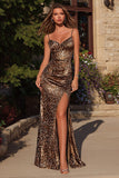Mermaid Brown Leopard Spaghetti Straps Prom Dress With Slit