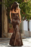 Strapless Mermaid Brown Leopard Maxi Prom Dress