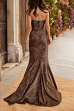 Brown Leopard Beaded Sweetheart Mermaid Prom Dress With Slit