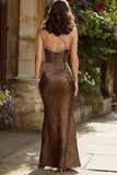 Brown Leopard Beaded Mermaid Maxi Prom Dress