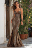 Mermaid Brown Leopard Spaghetti Straps Maxi Prom Dress