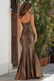 Mermaid Brown Leopard Spaghetti Straps Maxi Prom Dress