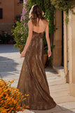 Brown Leopard Spaghetti Straps Prom Dress With Slit