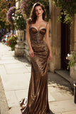 Mermaid Brown Leopard Spaghetti Straps Prom Dress with Beading