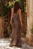 Strapless Mermaid Brown Leopard Prom Dress With Slit