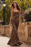 Brown Leopard Mermaid Maxi Prom Dress