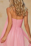 Pink Sweetheart A-Line Ruched Prom Dress With Sash