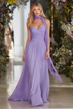 Sweetheart A-Line Ruched Lilac Prom Dress With Sash