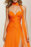 Orange Sweetheart A-Line Ruched Prom Dress With Slit
