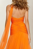 Orange Sweetheart A-Line Ruched Prom Dress With Slit