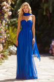 Royal Blue Sweetheart Ruched A-Line Prom Dress With Streamer